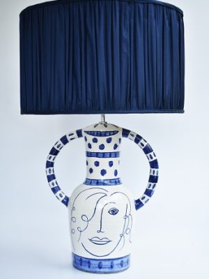 Lady Hilaire - Blue/White Ceramic Table Lamp with Woman's Face