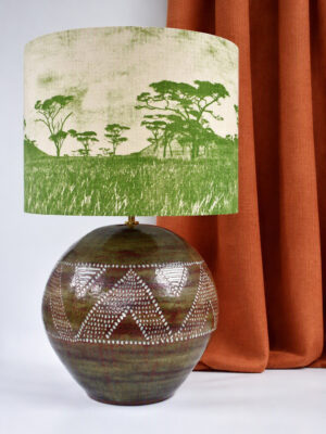 Java - Ceramic Table Lamp with Sgrafitto in Olive Green